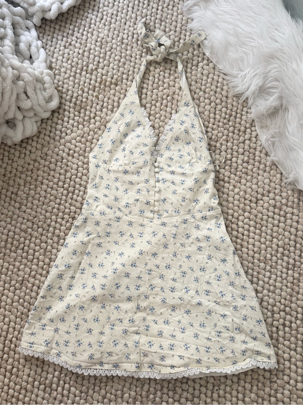 Floral cream halter dress